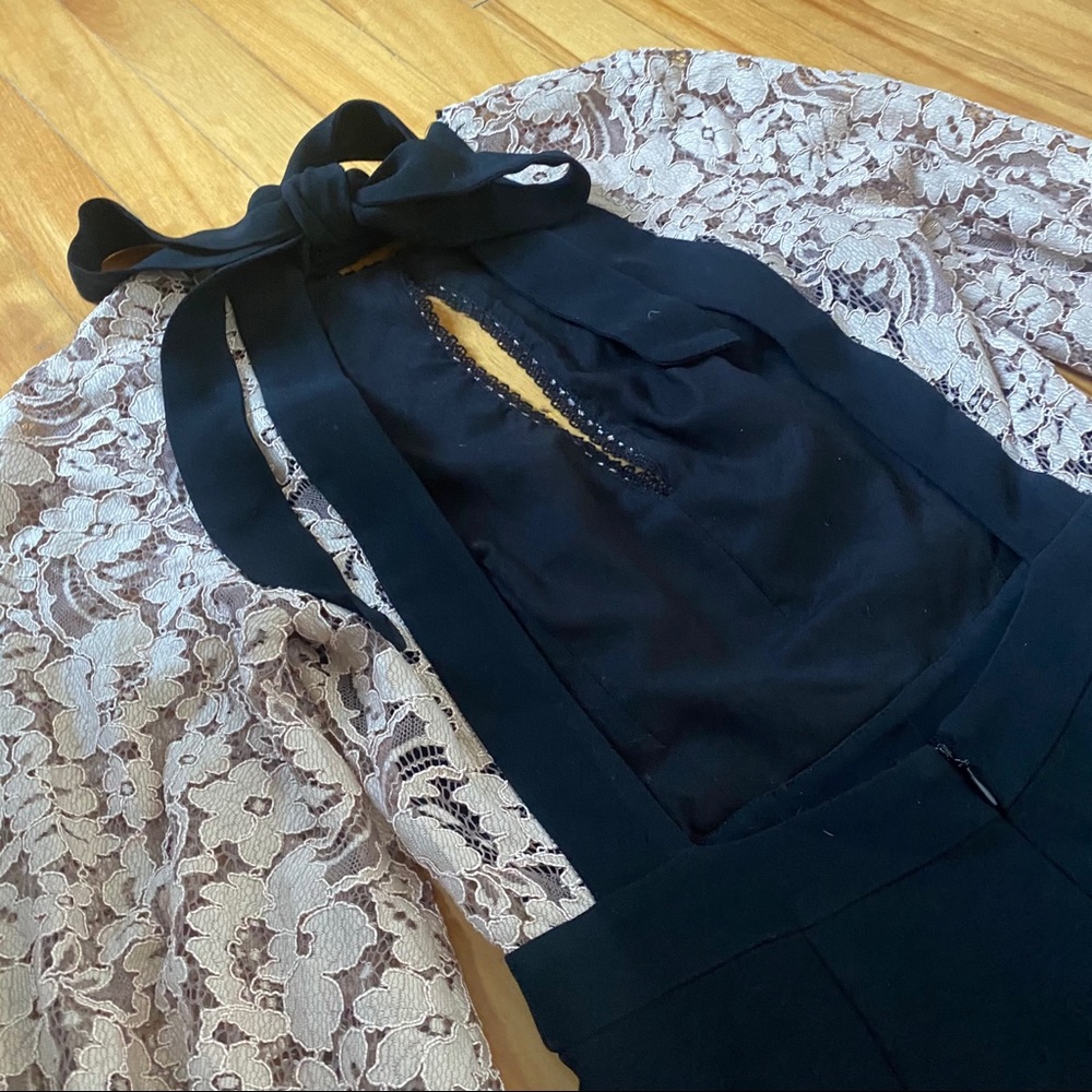 Alexis black beige mini tie back dress long sleeve - Picture 4 of 5